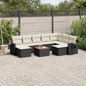 VidaXL 10-delige Loungeset met kussens poly rattan zwart