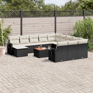 VidaXL 13-delige Loungeset met kussens poly rattan zwart