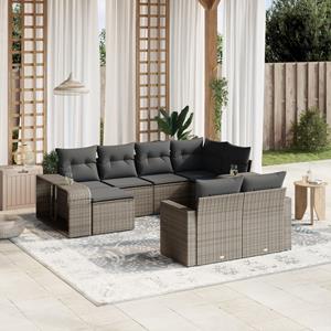 VidaXL 10-delige Loungeset met kussens poly rattan grijs