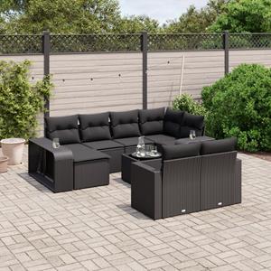 VidaXL 11-delige Loungeset met kussens poly rattan zwart