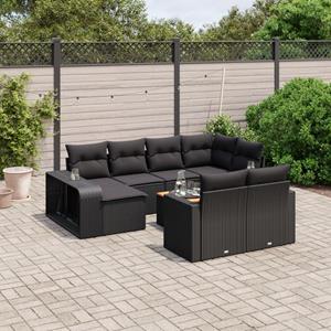 VidaXL 11-delige Loungeset met kussens poly rattan zwart