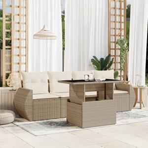 VidaXL 5-delige Loungeset met kussens poly rattan beige