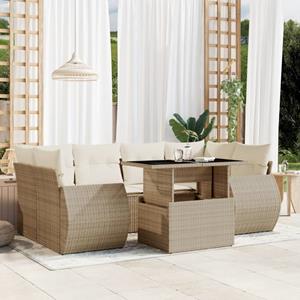 VidaXL 7-delige Loungeset met kussens poly rattan beige