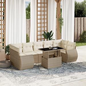 VidaXL 8-delige Loungeset met kussens poly rattan beige