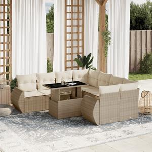 VidaXL 9-delige Loungeset met kussens poly rattan beige