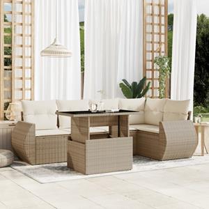 VidaXL 6-delige Loungeset met kussens poly rattan beige