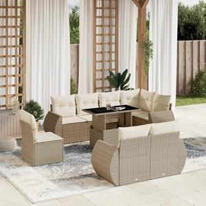 VidaXL 9-delige Loungeset met kussens poly rattan beige