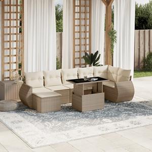 VidaXL 8-delige Loungeset met kussens poly rattan beige