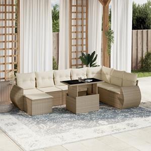 VidaXL 9-delige Loungeset met kussens poly rattan beige