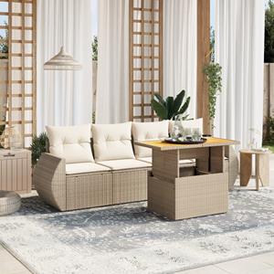 VidaXL 5-delige Loungeset met kussens poly rattan beige