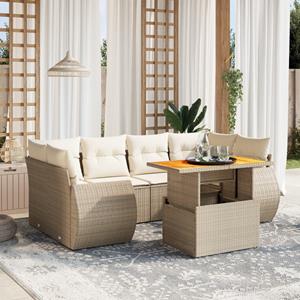 VidaXL 7-delige Loungeset met kussens poly rattan beige