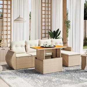 VidaXL 6-delige Loungeset met kussens poly rattan beige