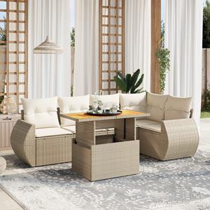 VidaXL 6-delige Loungeset met kussens poly rattan beige