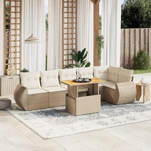 VidaXL 7-delige Loungeset met kussens poly rattan beige