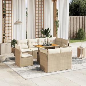 VidaXL 9-delige Loungeset met kussens poly rattan beige