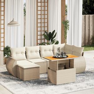 VidaXL 7-delige Loungeset met kussens poly rattan beige