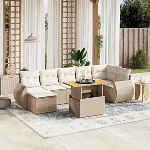 VidaXL 8-delige Loungeset met kussens poly rattan beige