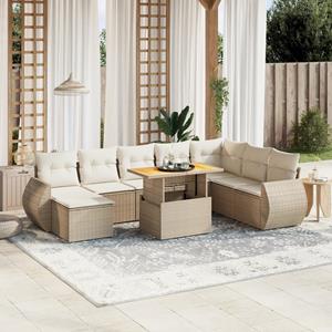 VidaXL 9-delige Loungeset met kussens poly rattan beige