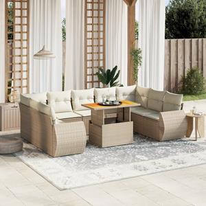 VidaXL 10-delige Loungeset met kussens poly rattan beige