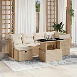 VidaXL 7-delige Loungeset met kussens poly rattan beige