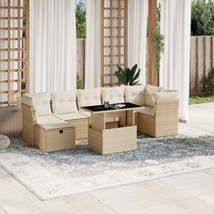 VidaXL 8-delige Loungeset met kussens poly rattan beige