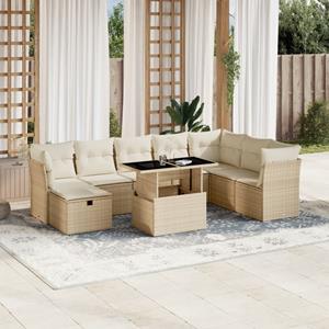 VidaXL 9-delige Loungeset met kussens poly rattan beige