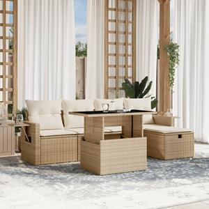 VidaXL 6-delige Loungeset met kussens poly rattan beige