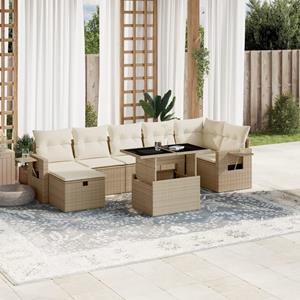 VidaXL 8-delige Loungeset met kussens poly rattan beige