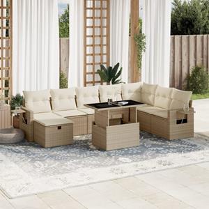 VidaXL 9-delige Loungeset met kussens poly rattan beige