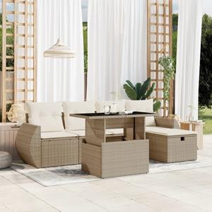 VidaXL 6-delige Loungeset met kussens poly rattan beige