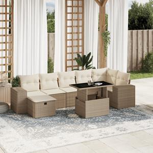 VidaXL 8-delige Loungeset met kussens poly rattan beige