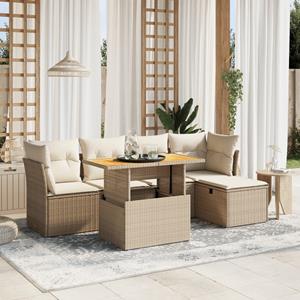 VidaXL 6-delige Loungeset met kussens poly rattan beige