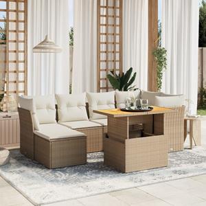 VidaXL 7-delige Loungeset met kussens poly rattan beige