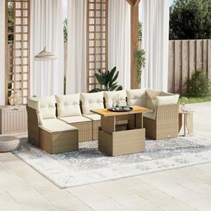 VidaXL 8-delige Loungeset met kussens poly rattan beige