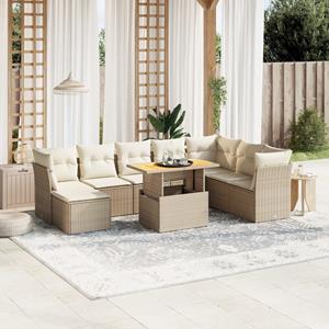 VidaXL 9-delige Loungeset met kussens poly rattan beige