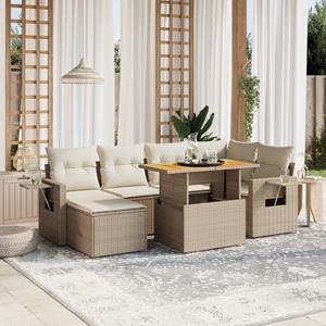 VidaXL 7-delige Loungeset met kussens poly rattan beige