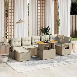 VidaXL 8-delige Loungeset met kussens poly rattan beige