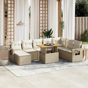 VidaXL 9-delige Loungeset met kussens poly rattan beige