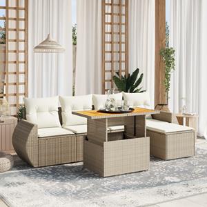 VidaXL 6-delige Loungeset met kussens poly rattan beige