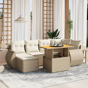 VidaXL 7-delige Loungeset met kussens poly rattan beige