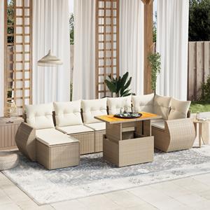 VidaXL 8-delige Loungeset met kussens poly rattan beige