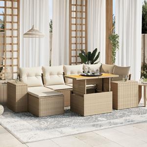 VidaXL 7-delige Loungeset met kussens poly rattan beige