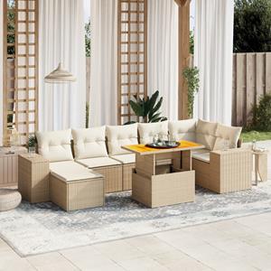 VidaXL 8-delige Loungeset met kussens poly rattan beige