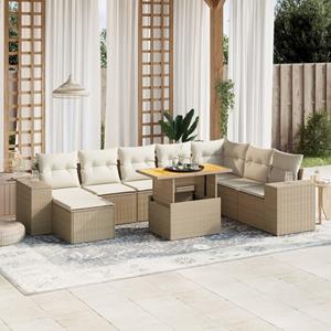 VidaXL 9-delige Loungeset met kussens poly rattan beige