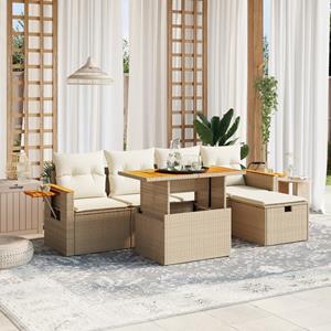 VidaXL 6-delige Loungeset met kussens poly rattan beige