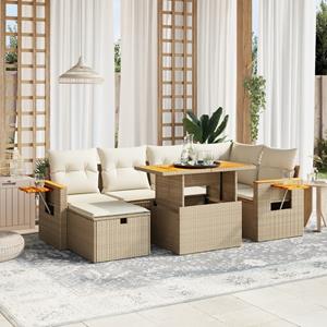 VidaXL 7-delige Loungeset met kussens poly rattan beige