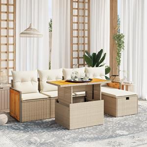 VidaXL 6-delige Loungeset met kussens poly rattan beige