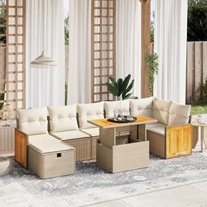 VidaXL 8-delige Loungeset met kussens poly rattan beige