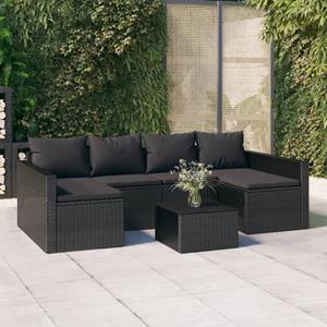 VidaXL 2-delige Loungeset met kussens poly rattan zwart