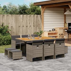 VidaXL 11-delige Tuinset met kussens poly rattan grijs